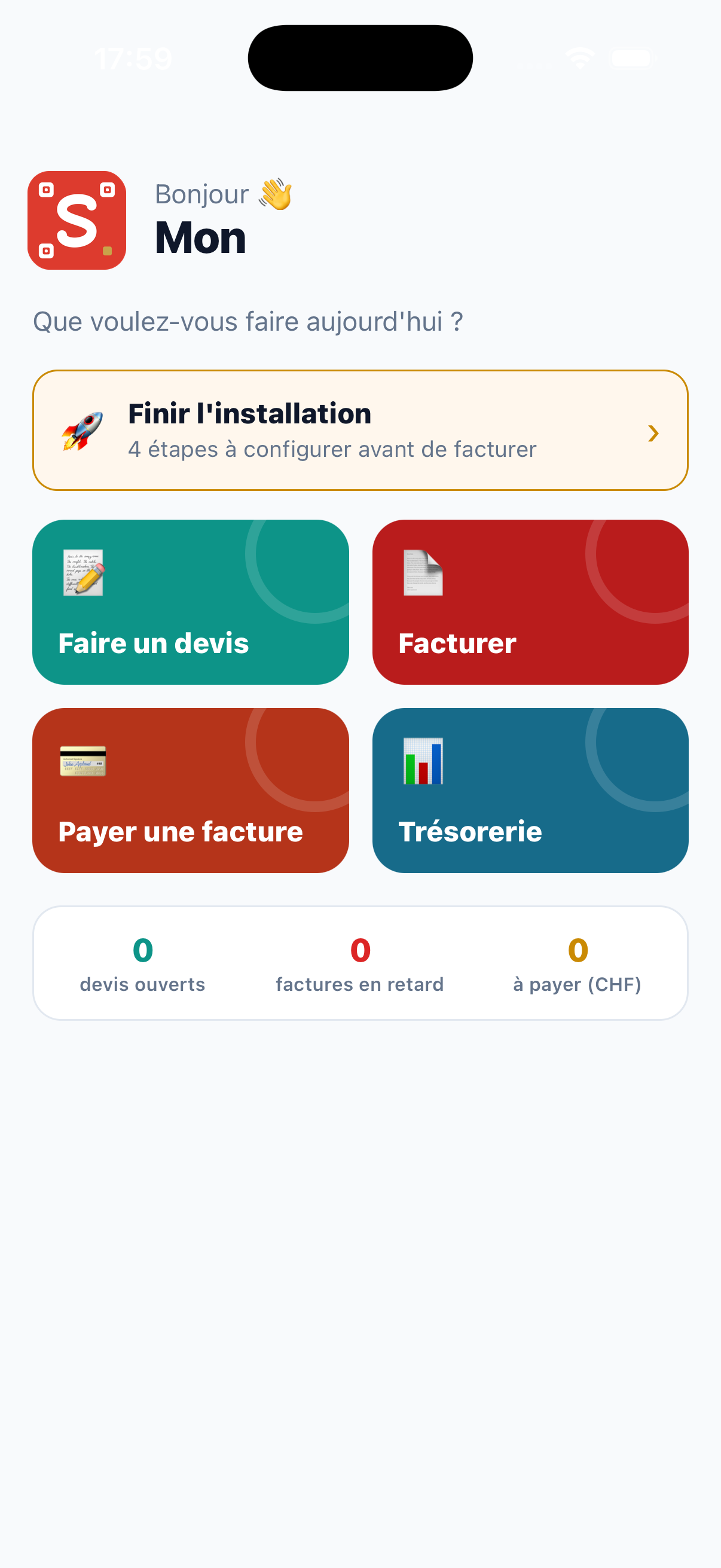 L’app Sevyos : accueil avec devis, factures, paiement et trésorerie